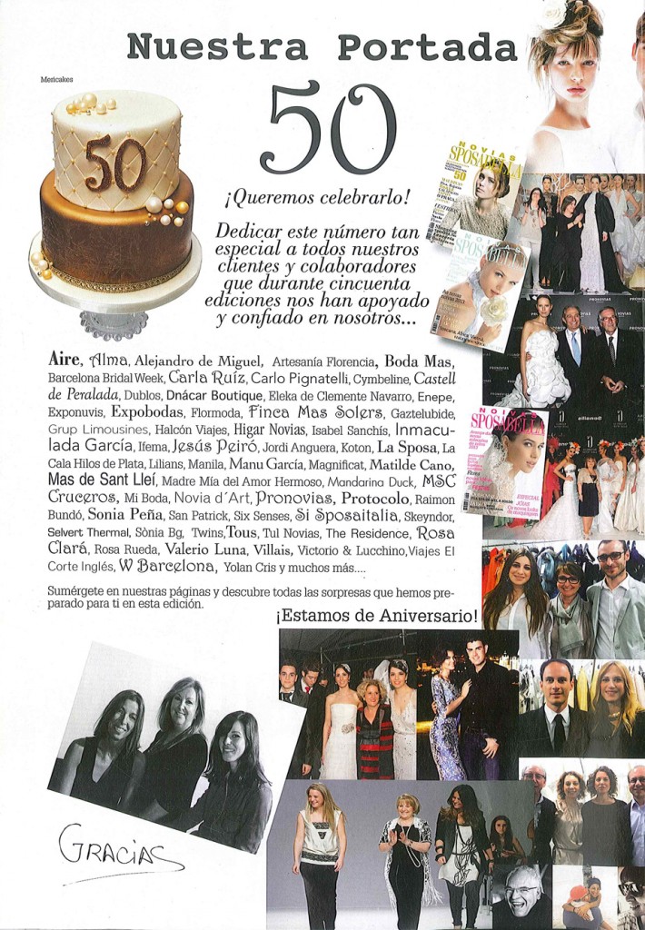 Contraportada de la revista Sposabella donde aparece la tarta que Mericakes hizo para celebrar su 50º aniversario.