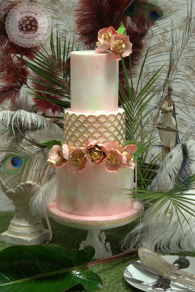 wedding cake, bodas barcelona, watercolor, flowers crown, mericakes, tartas de boda, gold, corona de flores (6)