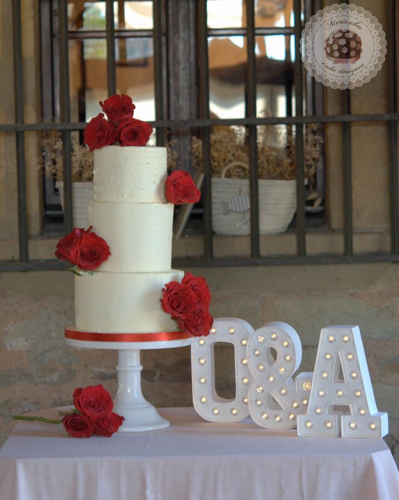 Red Roses Wedding Naked Cake- Tarta de boda
