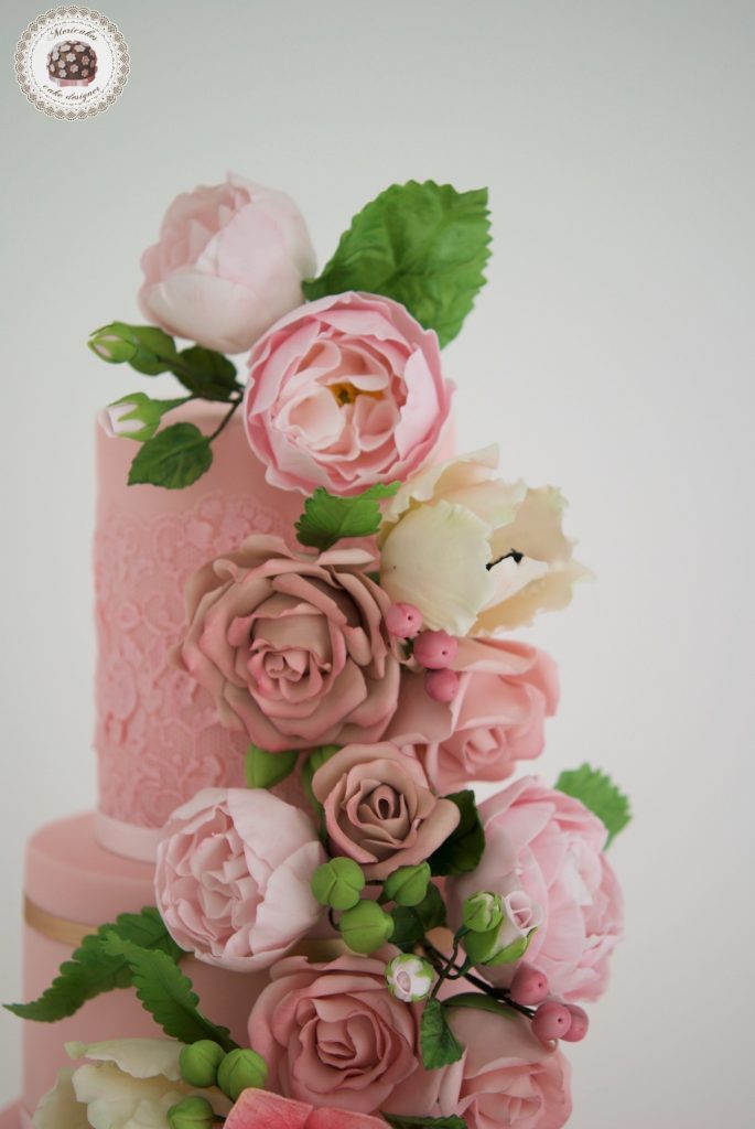 Mericakes, pink blooms, tarta de boda, sugar lace, encaje, tarta fondant, wedding flowers, floral couture wedding cake, barcelona, spain wedding, cake designer, cake decor, flores de azucar 13