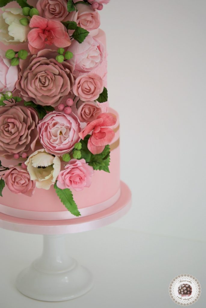 Mericakes, pink blooms, tarta de boda, sugar lace, encaje, tarta fondant, wedding flowers, floral couture wedding cake, barcelona, spain wedding, cake designer, cake decor, flores de azucar 16