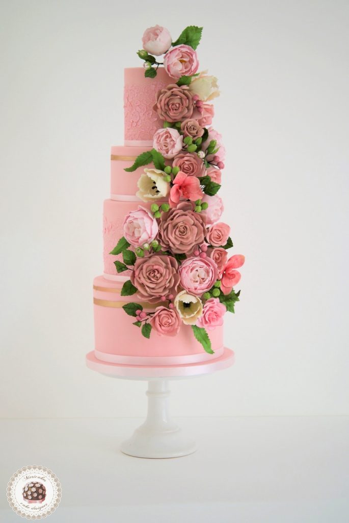 Mericakes, pink blooms, tarta de boda, sugar lace, encaje, tarta fondant, wedding flowers, floral couture wedding cake, barcelona, spain wedding, cake designer, cake decor, flores de azucar 20