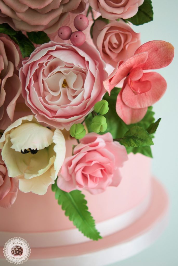 Mericakes, pink blooms, tarta de boda, sugar lace, encaje, tarta fondant, wedding flowers, floral couture wedding cake, barcelona, spain wedding, cake designer, cake decor, flores de azucar 5