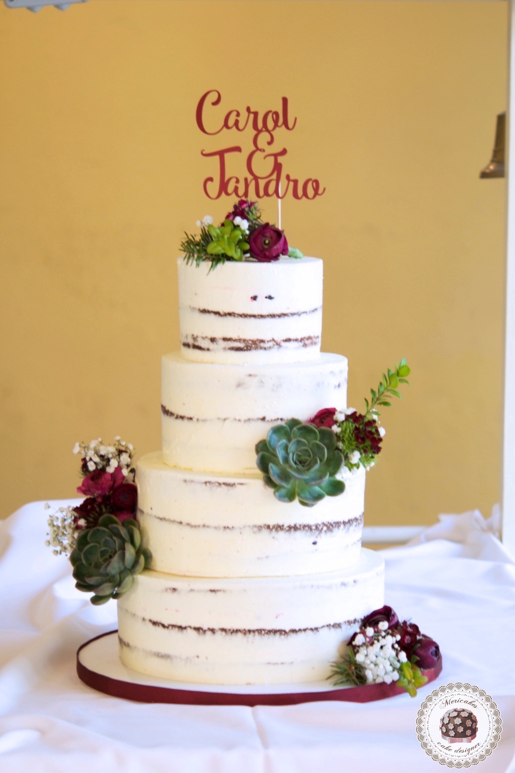 Wedding cake, tarta de boda, naked cake, semi naked, mericakes, just married, espai can pages, spain wedding, carol y jandro, just married, red velvet 5