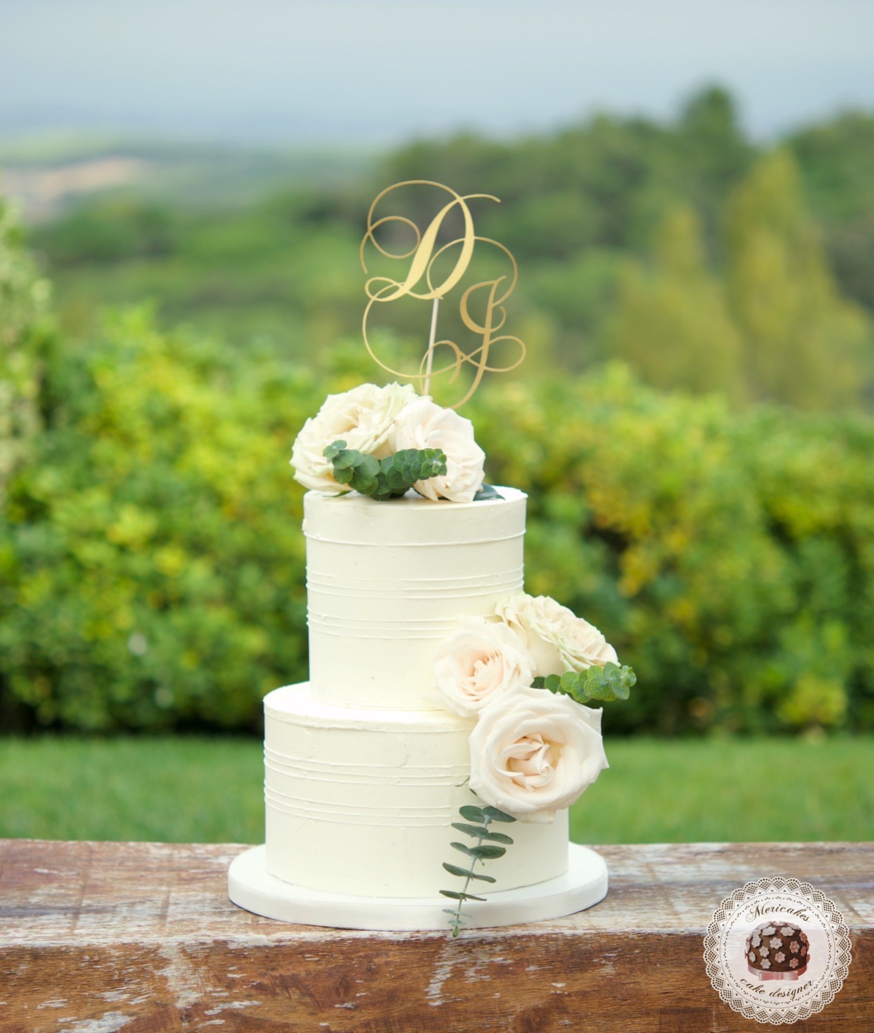 Romantic Wedding Cake, cream cake, tarta de boda, mericakes, barcelona, rosas, cake topper, eucalipto, spain wedding