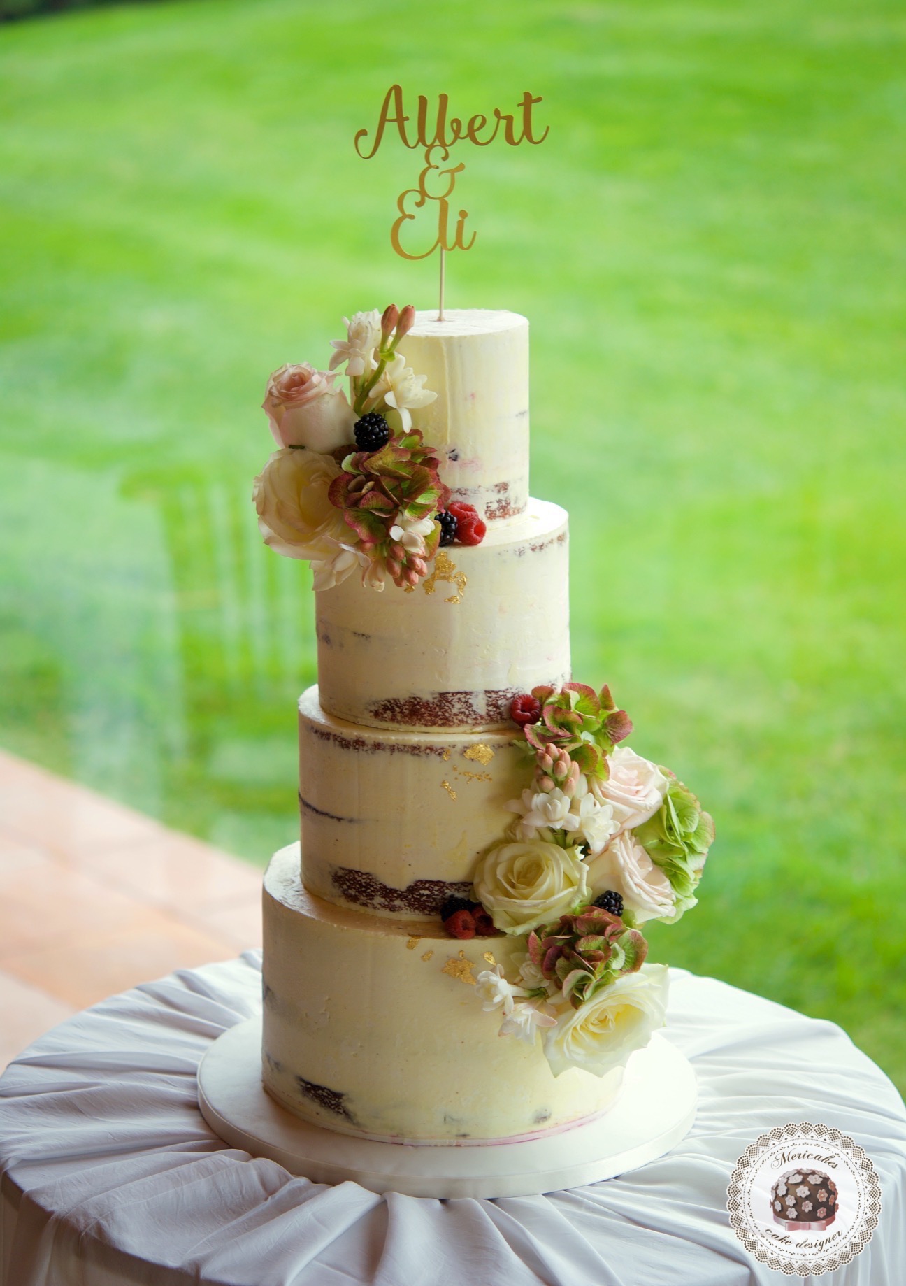 Semi naked flowers cake, wedding cake, tarta de boda, spain wedding, red velvet, fresh flowers, mericakes, pastry, barcelona 5