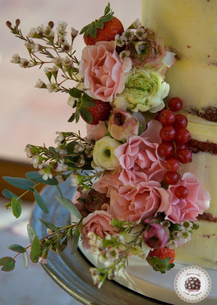 Flowers and Fruit Semi Naked Wedding Cake