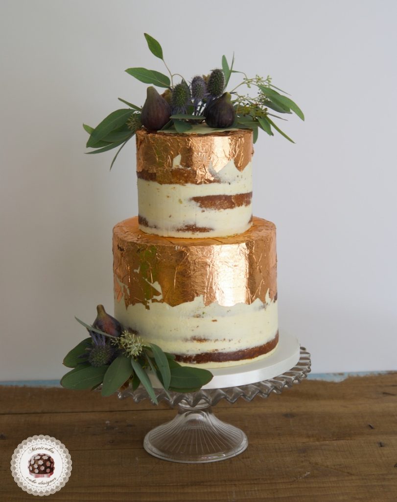 copper leaf wedding cake