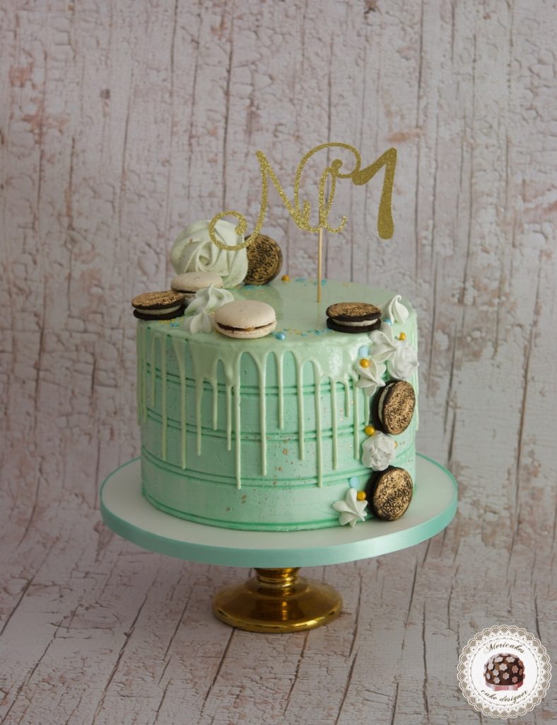 Mint and Gold Drip Cake