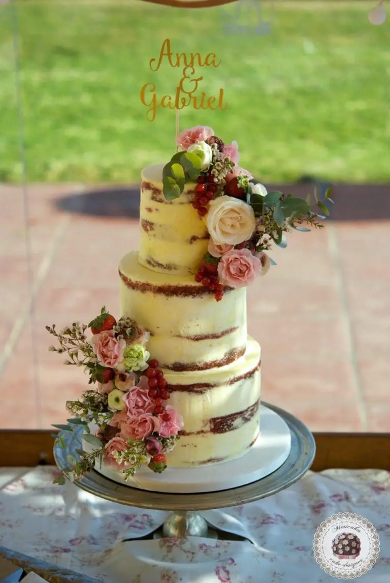 Flowers and Fruit Semi Naked Wedding Cake
