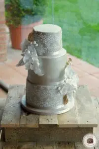 Orchid and Damask Wedding Cake