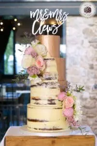 Pink Gold Semi Naked Wedding Cake