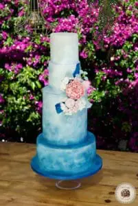 Blue Watercolor Wedding Cake