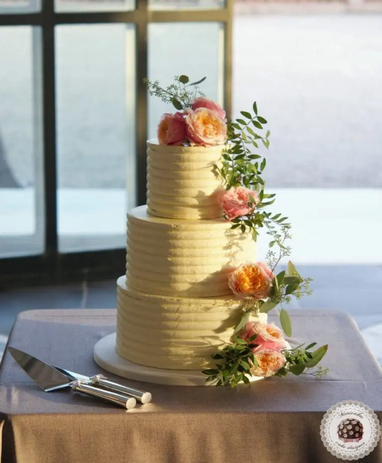 Cream Stripes Wedding Cake