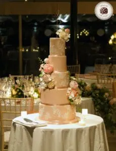Lace and Roses Wedding Cake
