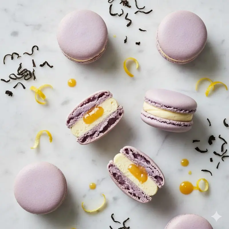 Earl grey y lemon curd macarons, mericakes, barcelona