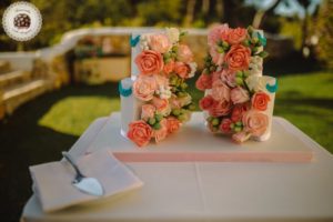 Peach Flowers Wedding Cake