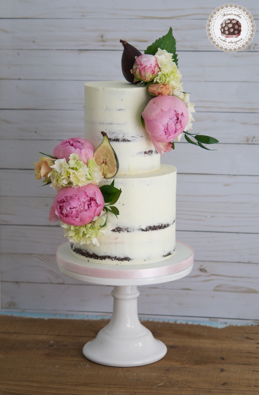 Peony and Figs Cake, Semi naked, mericakes, tartas de boda, wedding cake, tartas decoradas, chocolate, peonia, fresh flowers, hortensias, cream cake