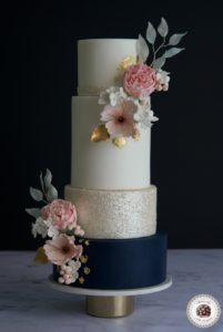 Navy and Blooms Wedding Cake