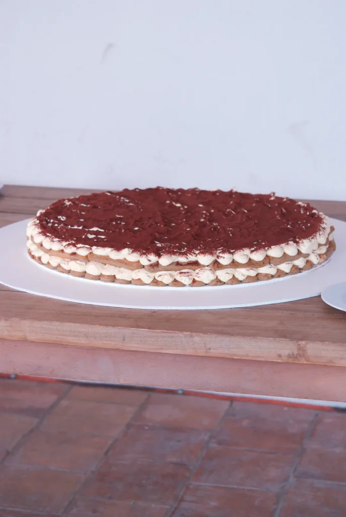 XXL tiramisu assembled live with savoiardi, coffee and Italian cream