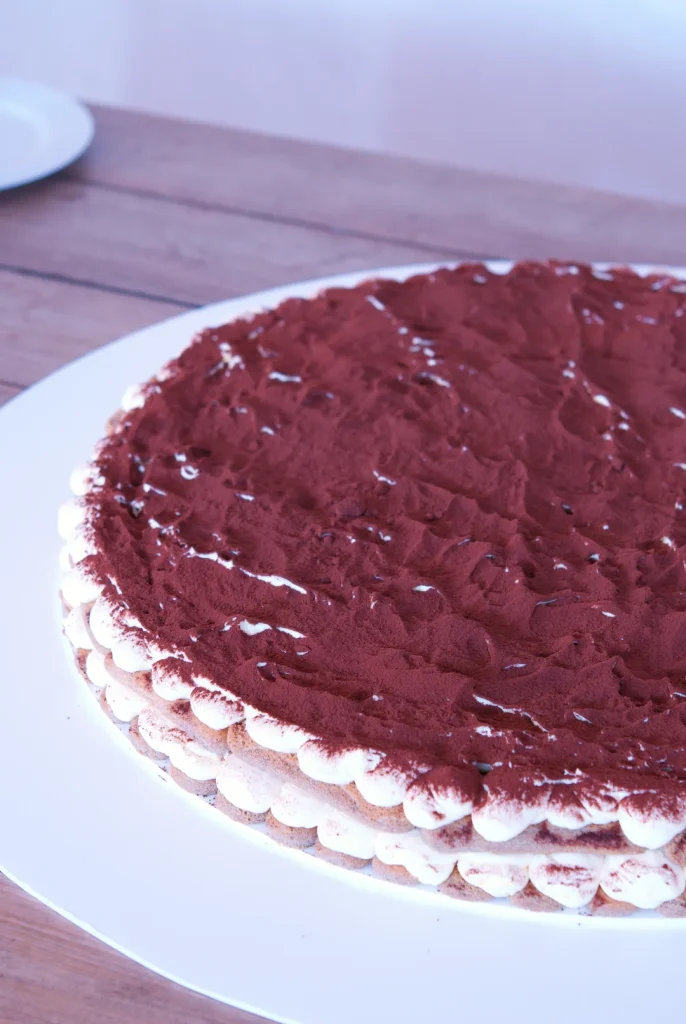 Giant tiramisu wedding dessert with cocoa, an alternative wedding cake by Mericakes
