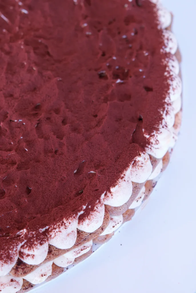 Tiramisu wedding cake served at a destination wedding in Barcelona