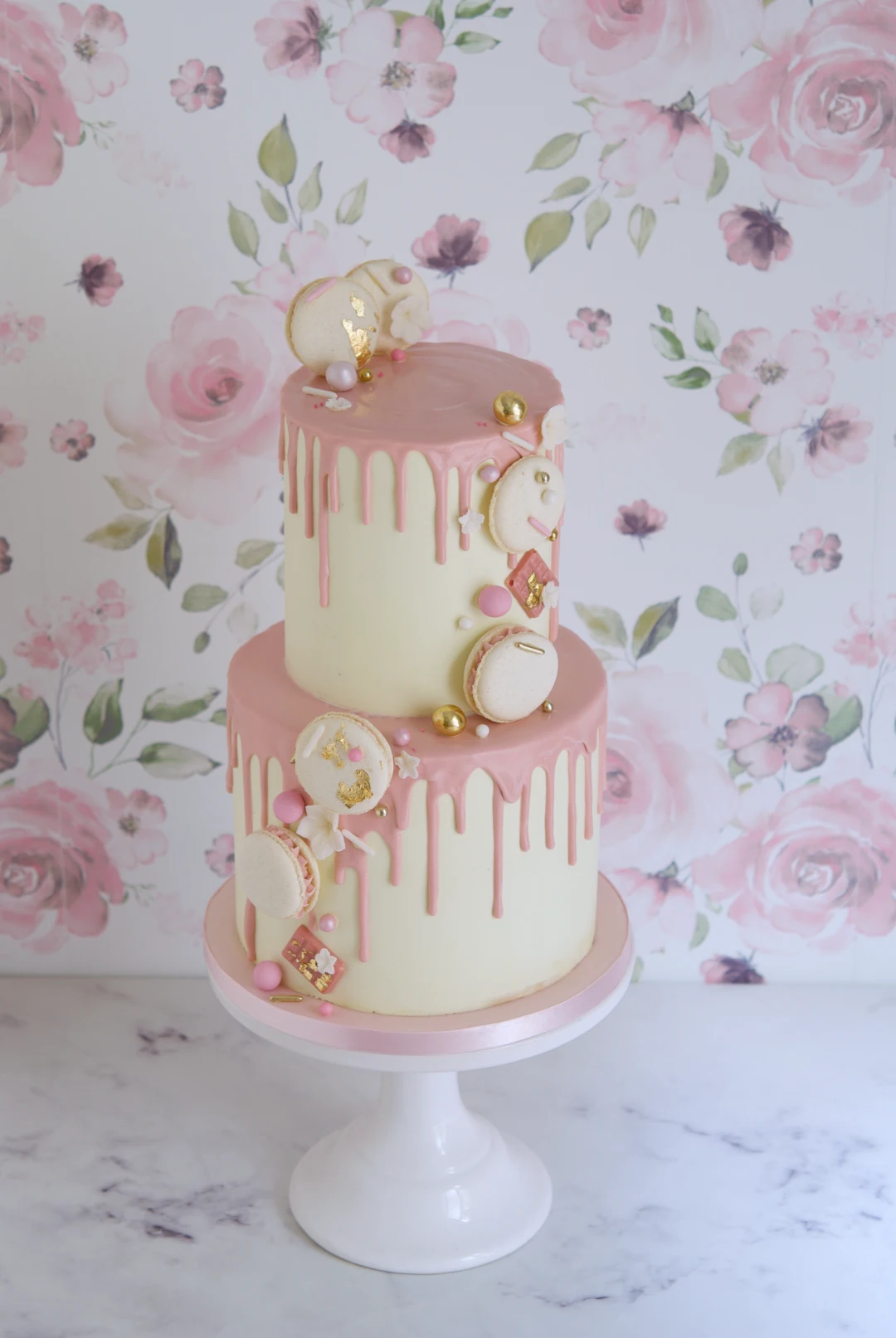 Blush Macaron Drip Cake