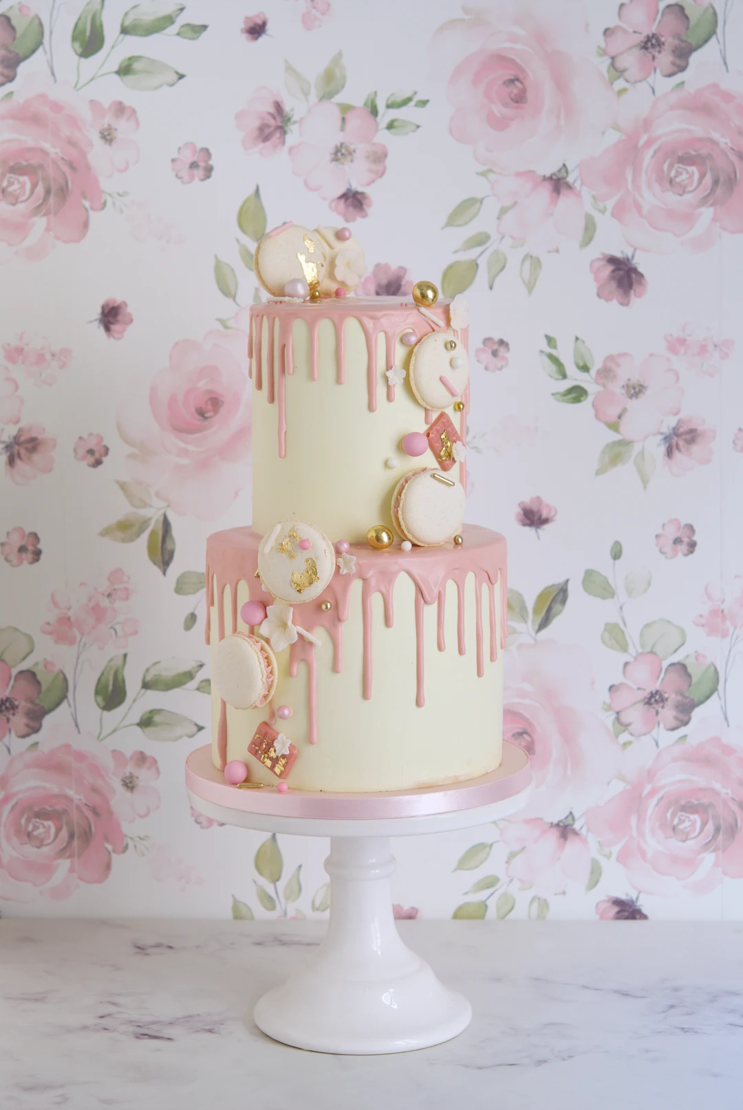 Blush Macaron Drip Cake