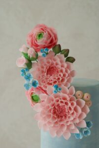 Blooms and velvet blush wedding cake