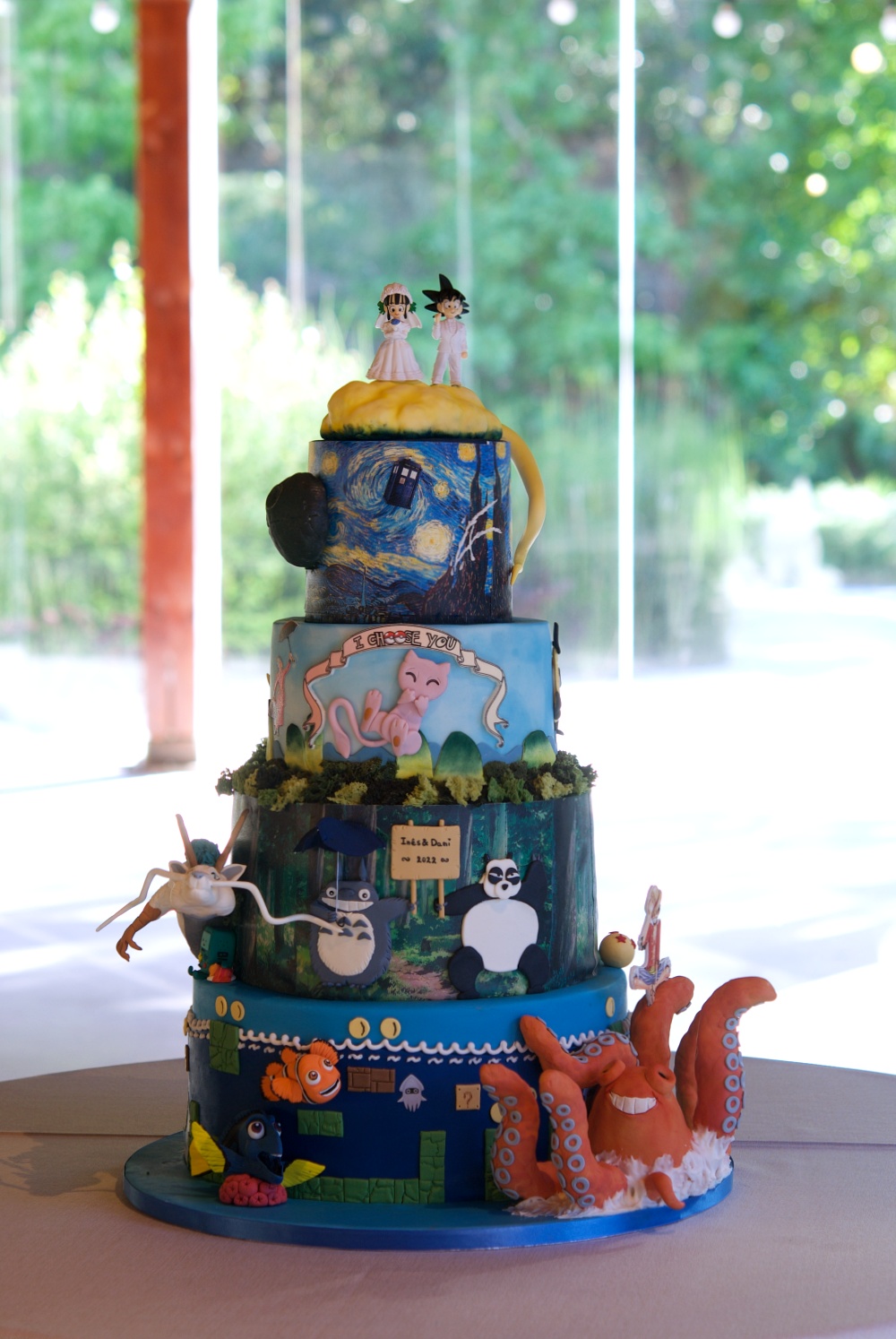 geek wedding cake, tarta boda friki, mericakes, anime cake, Totoro, Ranma, Nemo, Goku, Pokemon, Star wars, One piece, red Velvet, wedding cake