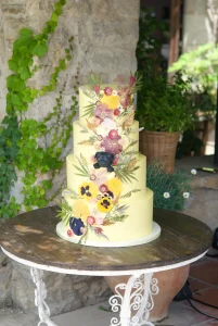 Pressed flowers wedding cake