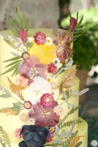 Pressed flowers wedding cake