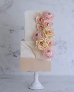 Natural marble and blooms wedding cake