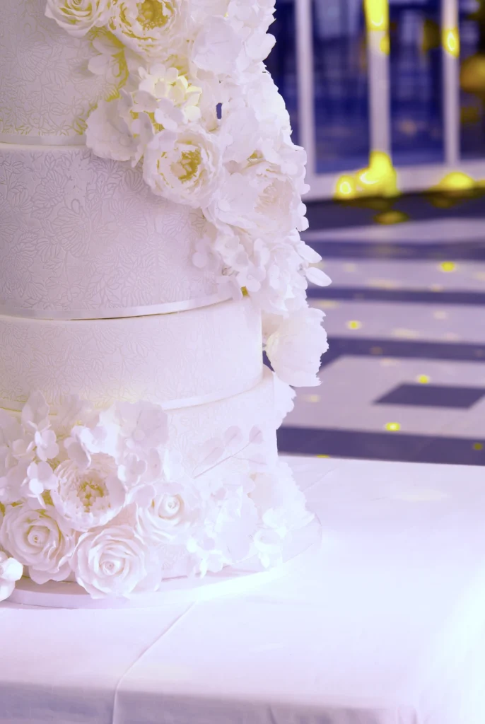 Lace Cascade luxury wedding cake at a destination wedding in Barcelona
