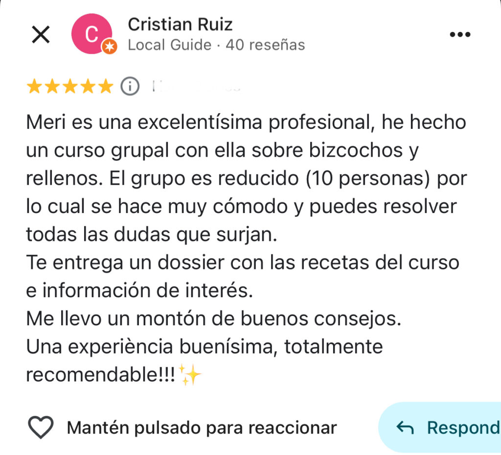 opinion curso bizcochos y rellenos 2 recetas de invierno barcelona