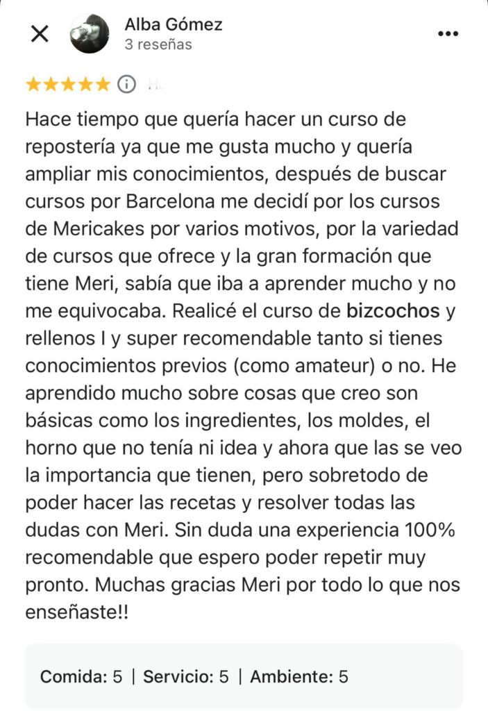 opinion curso bizcochos y rellenos barcelona