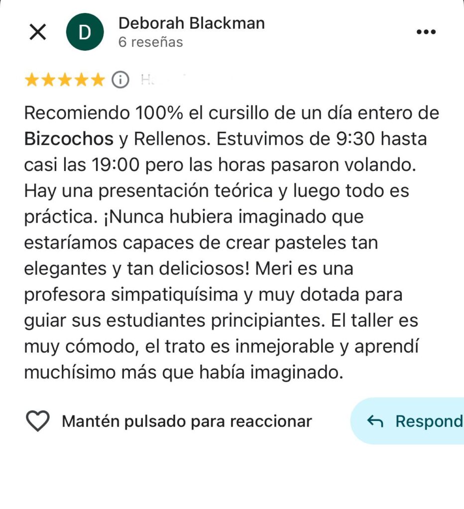 opinion curso bizcochos y rellenos barcelona