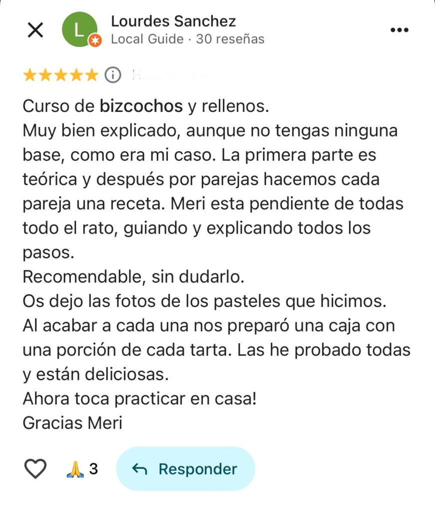 opinion curso bizcochos y rellenos barcelona