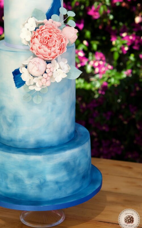 Blue Watercolor Wedding Cake