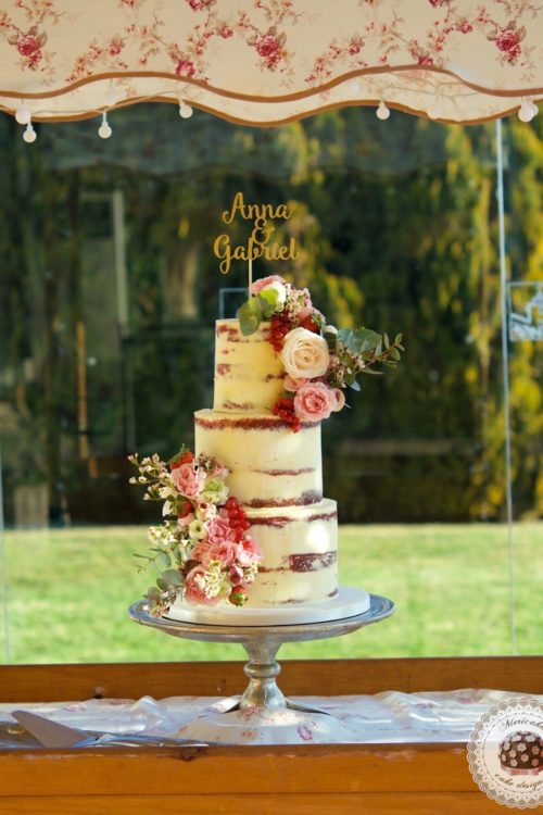 Flowers and Fruit Semi Naked Wedding Cake