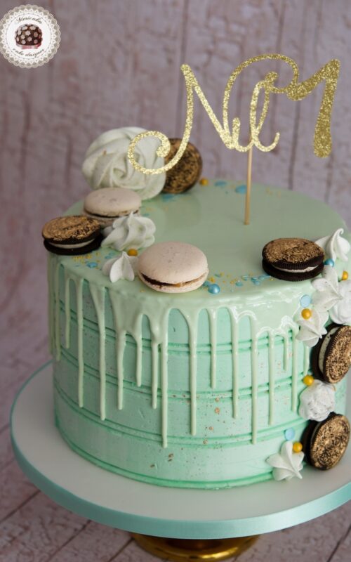 Mint and Gold Drip Cake