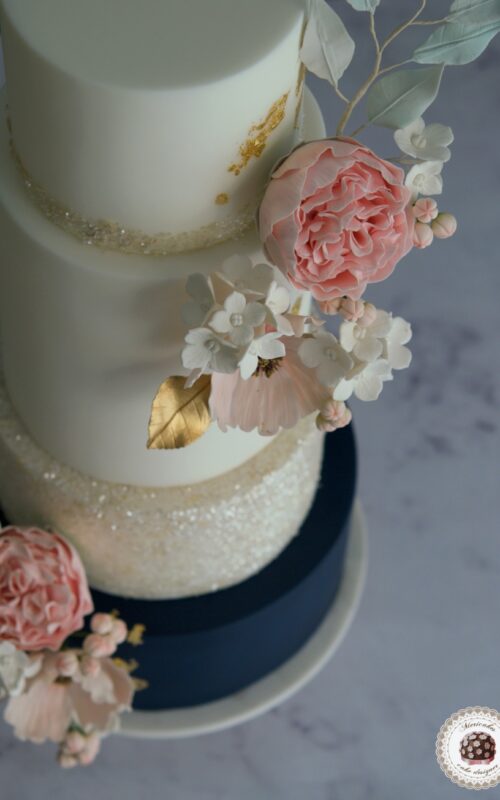 Navy and Blooms Wedding Cake