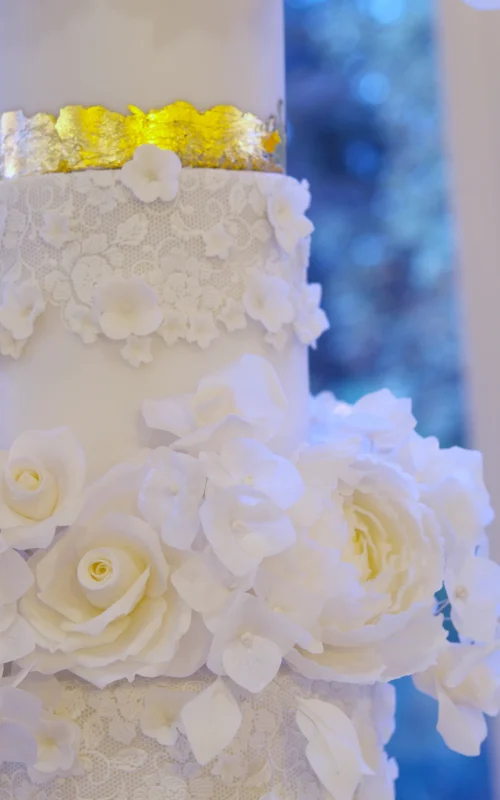 Opulence floral lace wedding cake