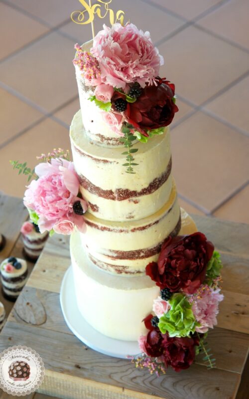 Peony Semi Naked Cake, tarta de boda, mericakes, pastel de boda, wedding cake, red velvet, topper, mini cakes, fresh flowers cake 7