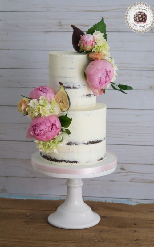 Peony and Figs Cake, Semi naked, mericakes, tartas de boda, wedding cake, tartas decoradas, chocolate, peonia, fresh flowers, hortensias, cream cake