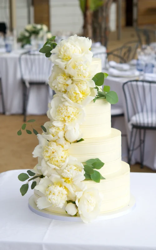 Peony explosion wedding cake