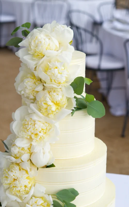 Peony explosion wedding cake