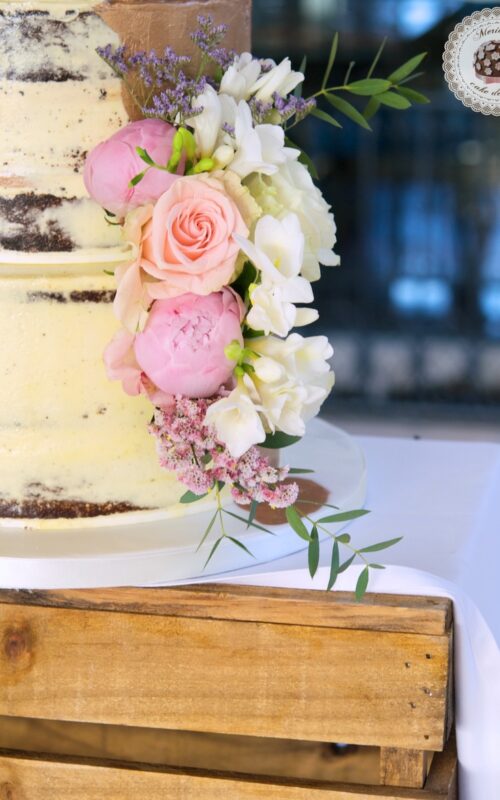 Pink Gold Semi Naked Wedding Cake
