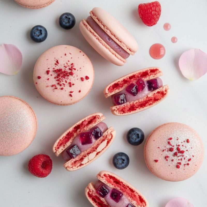 Rosa y frutos rojos macarons barcelona