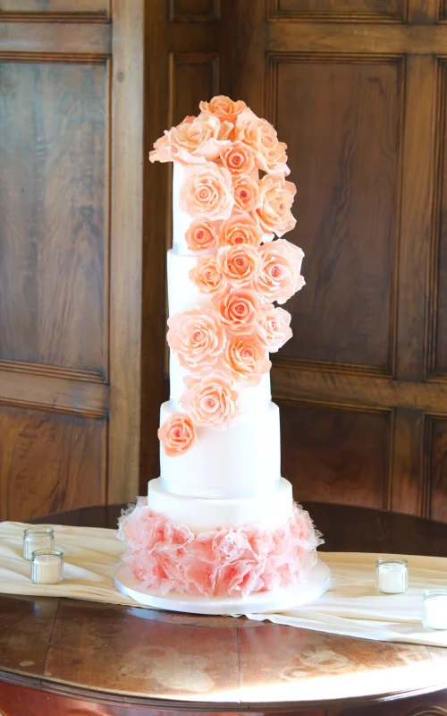 Roses Waterfall Wedding Cake